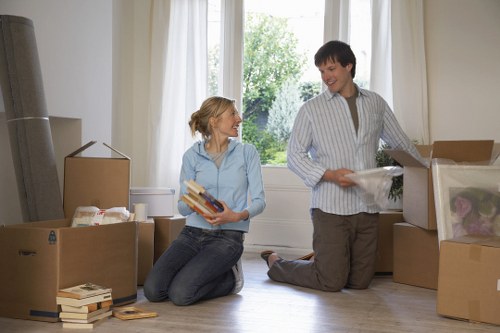 Furniture and boxes being arranged inside a removal van