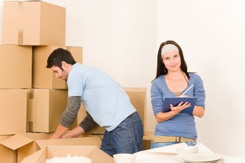Packed moving boxes ready for removal services in Grove Park