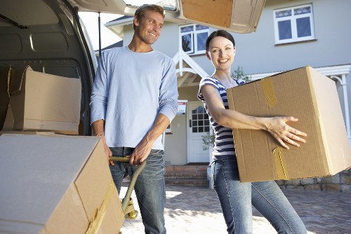 A mover checking a clear and safe pathway during relocation